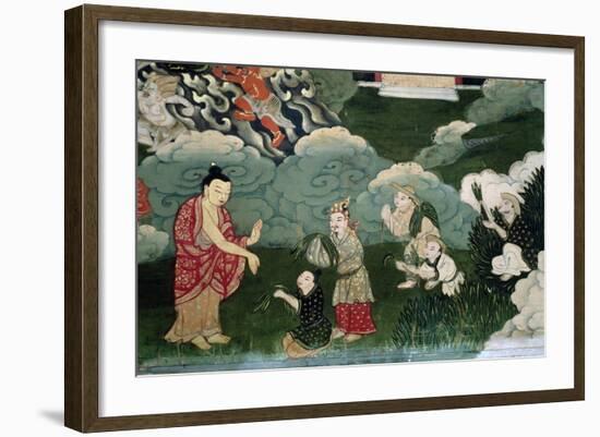 Offer of Handful of Grass, Detail from Roll Showing Scenes from Shakyamuni Buddha's Life, Tibet-null-Framed Giclee Print