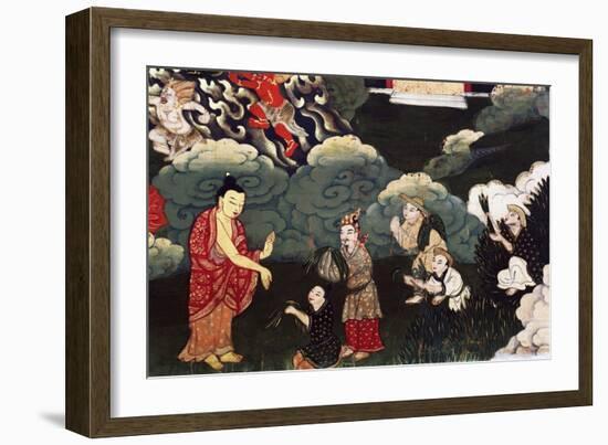 Offering Bunches of Grass, Scenes from the Life of Buddha Shakyamuni, 18th Century, Tibet-null-Framed Premium Giclee Print