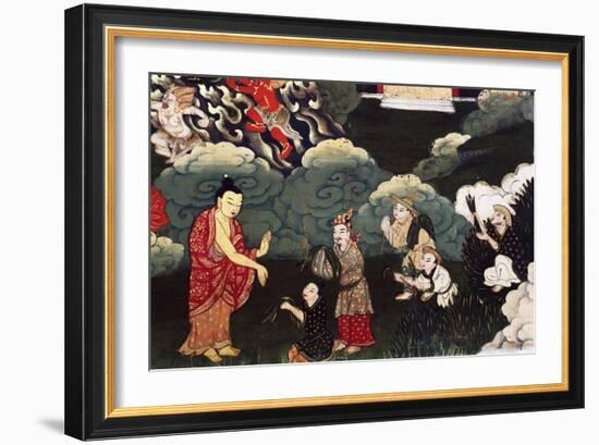Offering Bunches of Grass, Scenes from the Life of Buddha Shakyamuni, 18th Century, Tibet-null-Framed Premium Giclee Print