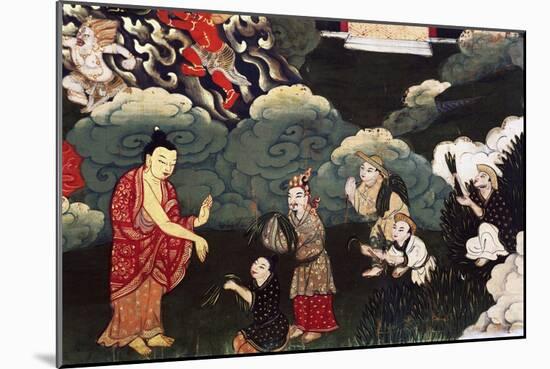 Offering Bunches of Grass, Scenes from the Life of Buddha Shakyamuni, 18th Century, Tibet-null-Mounted Giclee Print