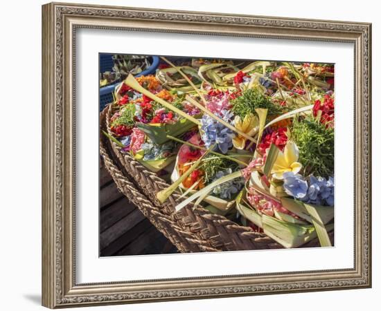 Offerings of flowers for sale, Denpasar, Bali, Indonesia, Southeast Asia, Asia-Melissa Kuhnell-Framed Photographic Print