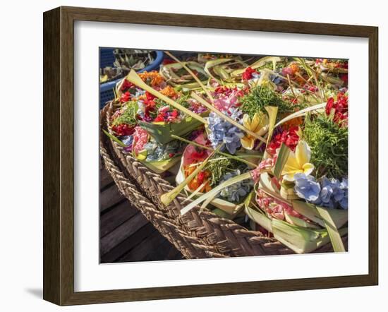 Offerings of flowers for sale, Denpasar, Bali, Indonesia, Southeast Asia, Asia-Melissa Kuhnell-Framed Photographic Print