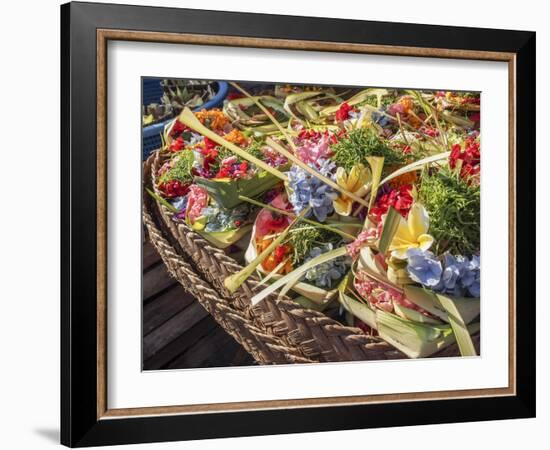 Offerings of flowers for sale, Denpasar, Bali, Indonesia, Southeast Asia, Asia-Melissa Kuhnell-Framed Photographic Print