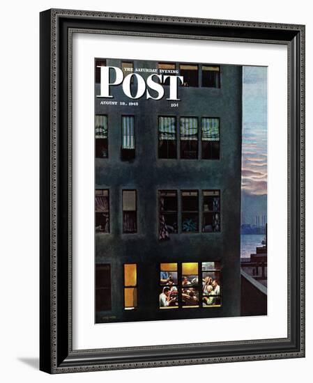 "Office Poker Party," Saturday Evening Post Cover, August 18, 1945-John Falter-Framed Giclee Print