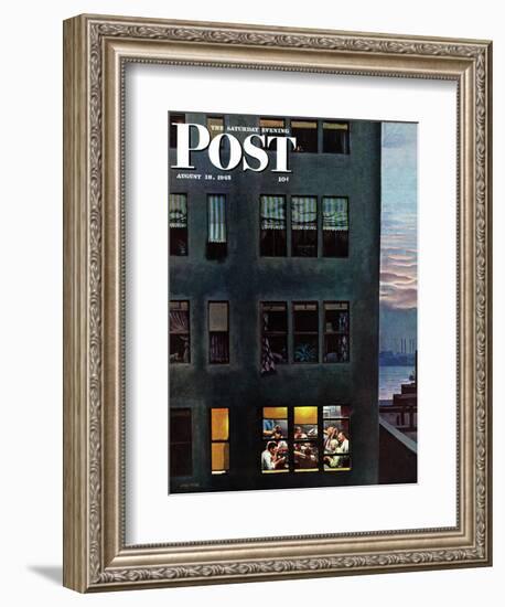 "Office Poker Party," Saturday Evening Post Cover, August 18, 1945-John Falter-Framed Giclee Print