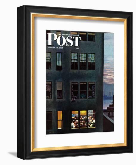 "Office Poker Party," Saturday Evening Post Cover, August 18, 1945-John Falter-Framed Giclee Print