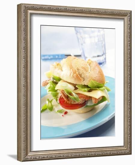 Office Snack: Meat, Cheese and Tomato in Bread Roll-null-Framed Photographic Print