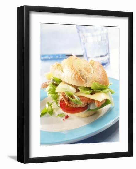 Office Snack: Meat, Cheese and Tomato in Bread Roll-null-Framed Photographic Print