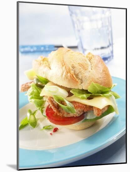 Office Snack: Meat, Cheese and Tomato in Bread Roll-null-Mounted Photographic Print