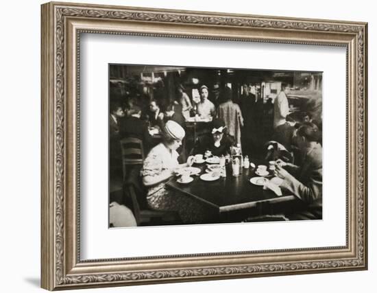 Office workers lunching in a restaurant, New York, USA, early 1930s-Unknown-Framed Photographic Print