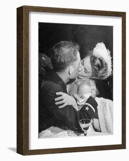 Officer Deeply Kissing a Model at a Nightclub-Allan Grant-Framed Photographic Print