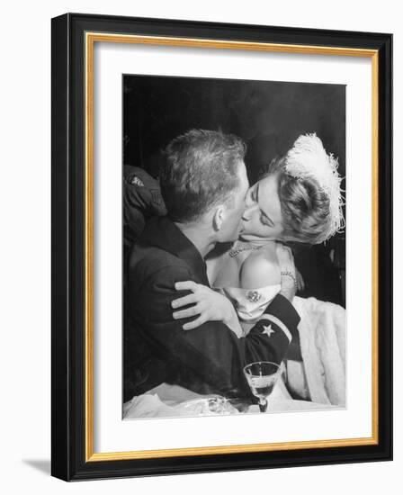 Officer Deeply Kissing a Model at a Nightclub-Allan Grant-Framed Photographic Print