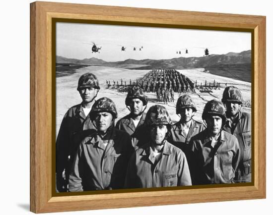 Officers and Men of Marine Corps Test Unit No.1, with Artillery Equipment, Helicopters in Formation-Hank Walker-Framed Premier Image Canvas