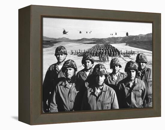 Officers and Men of Marine Corps Test Unit No.1, with Artillery Equipment, Helicopters in Formation-Hank Walker-Framed Premier Image Canvas