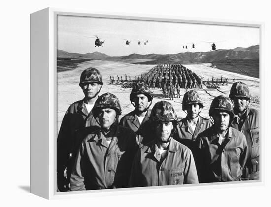 Officers and Men of Marine Corps Test Unit No.1, with Artillery Equipment, Helicopters in Formation-Hank Walker-Framed Premier Image Canvas