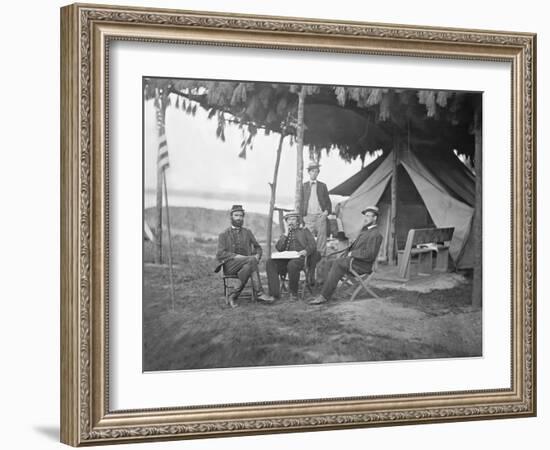 Officers from 5th U.S. Cavalry Regiment Sitting Outside their Tent During the American Civil War-Stocktrek Images-Framed Photographic Print