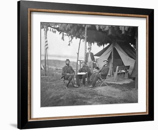 Officers from 5th U.S. Cavalry Regiment Sitting Outside their Tent During the American Civil War-Stocktrek Images-Framed Photographic Print