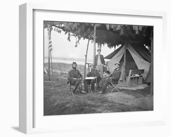 Officers from 5th U.S. Cavalry Regiment Sitting Outside their Tent During the American Civil War-Stocktrek Images-Framed Photographic Print