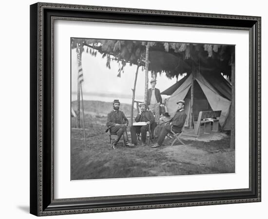 Officers from 5th U.S. Cavalry Regiment Sitting Outside their Tent During the American Civil War-Stocktrek Images-Framed Photographic Print