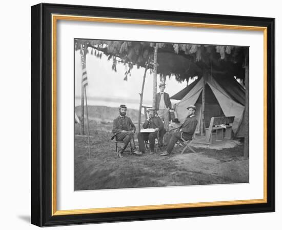 Officers from 5th U.S. Cavalry Regiment Sitting Outside their Tent During the American Civil War-Stocktrek Images-Framed Photographic Print