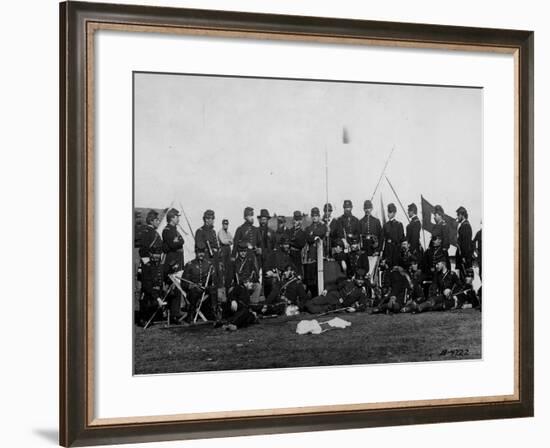 Officers in Training Gathered around Chief Major Albert Myer, Signal Corps' Georgetown Camp-null-Framed Premium Photographic Print