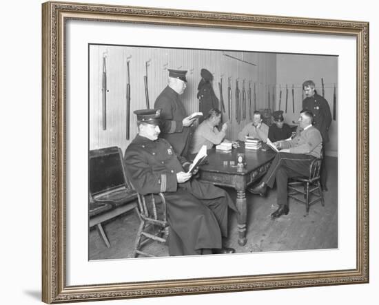 Officers Relaxing in an Unidentified Police Station, C.1913-14-William Davis Hassler-Framed Photographic Print