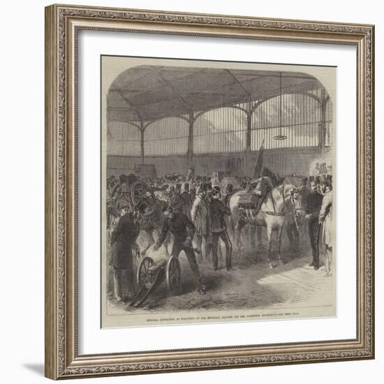 Official Inspection at Woolwich of the Mountain Battery for the Abyssinian Expedition-null-Framed Giclee Print