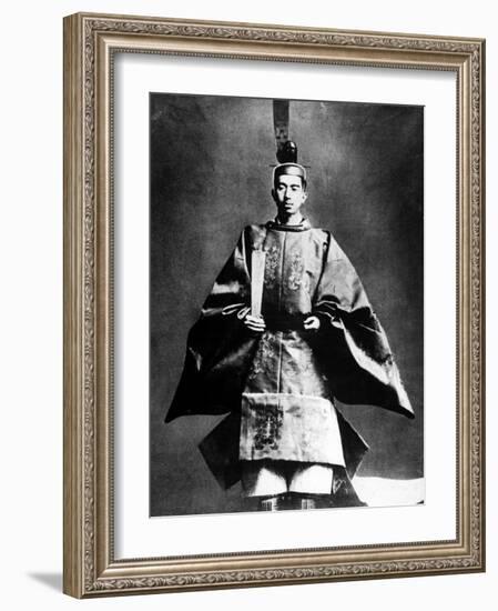 Official Portrait of Emperor Hirohito in His Kimono Coronation Robes-null-Framed Premium Photographic Print