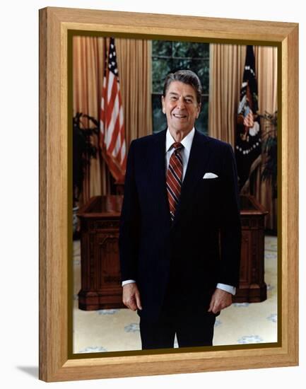 Official Portrait of President Reagan in the Oval Office. June 3 1985. Po-Usp-Reagan_Na-12-0061M-null-Framed Stretched Canvas