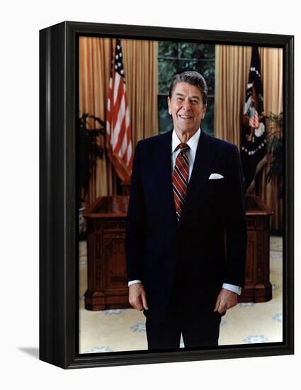 Official Portrait of President Reagan in the Oval Office. June 3 1985. Po-Usp-Reagan_Na-12-0061M-null-Framed Stretched Canvas