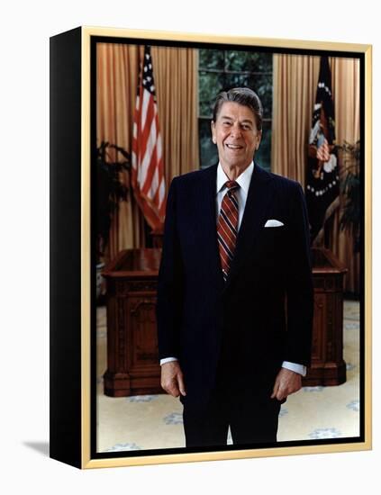 Official Portrait of President Reagan in the Oval Office. June 3 1985. Po-Usp-Reagan_Na-12-0061M-null-Framed Stretched Canvas