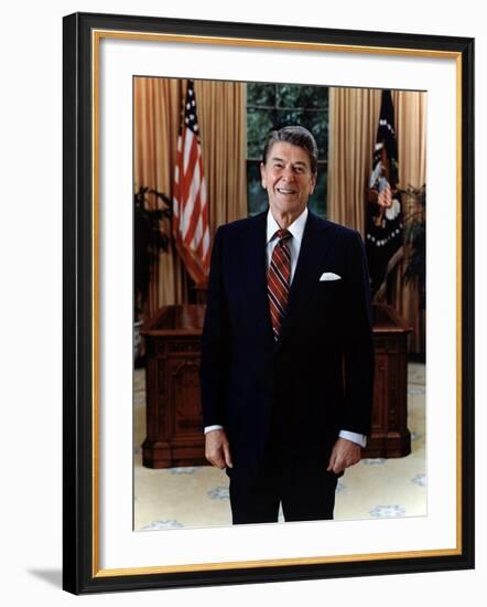 Official Portrait of President Reagan in the Oval Office. June 3 1985. Po-Usp-Reagan_Na-12-0061M-null-Framed Photo