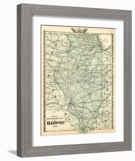 Official Railroad Map of the State of Illinois, c.1876-Warner & Beers-Framed Art Print