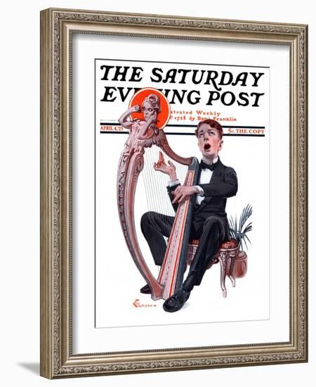 "Offkey Harpist," Saturday Evening Post Cover, April 4, 1925-Elbert Mcgran Jackson-Framed Giclee Print