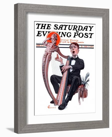 "Offkey Harpist," Saturday Evening Post Cover, April 4, 1925-Elbert Mcgran Jackson-Framed Giclee Print