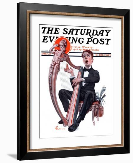 "Offkey Harpist," Saturday Evening Post Cover, April 4, 1925-Elbert Mcgran Jackson-Framed Giclee Print