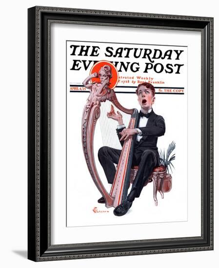 "Offkey Harpist," Saturday Evening Post Cover, April 4, 1925-Elbert Mcgran Jackson-Framed Giclee Print