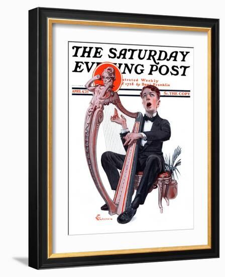 "Offkey Harpist," Saturday Evening Post Cover, April 4, 1925-Elbert Mcgran Jackson-Framed Giclee Print