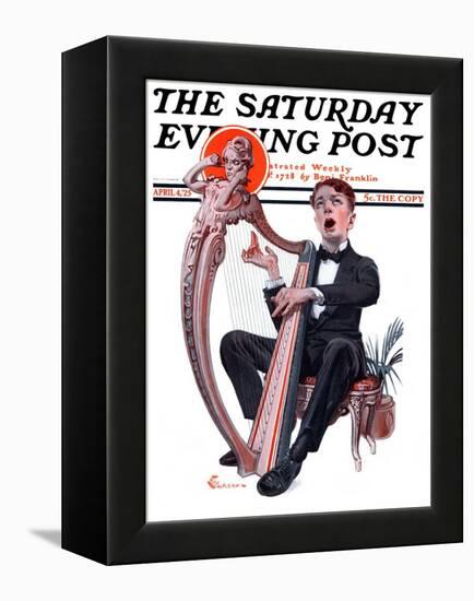 "Offkey Harpist," Saturday Evening Post Cover, April 4, 1925-Elbert Mcgran Jackson-Framed Premier Image Canvas