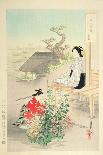 Kojima Takanori Writing a Poem on a Cherry Tree, from the Series, 'Pictures of Flowers of Japan',…-Ogata Gekko-Framed Giclee Print