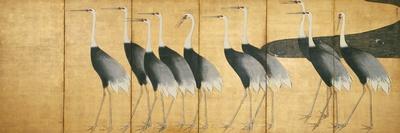 Six-Panel Screen Depicting Cranes, Edo Period-Ogata Korin-Giclee Print