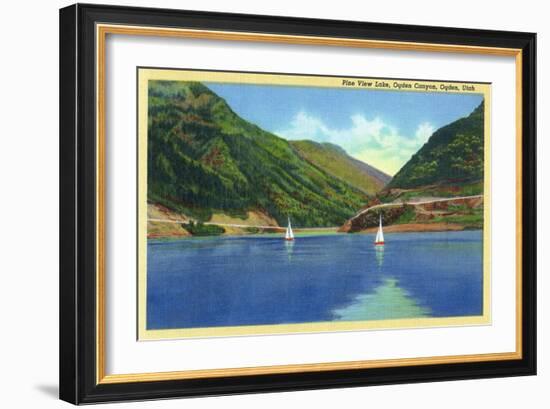 Ogden, Utah - Odgen Canyon, Scenic View of Sailboats on Pine View Lake, c.1938-Lantern Press-Framed Art Print