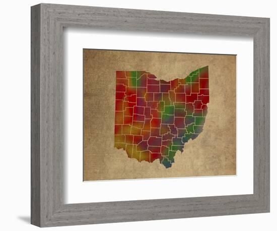 OH Colorful Counties-Red Atlas Designs-Framed Giclee Print