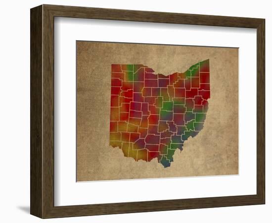 OH Colorful Counties-Red Atlas Designs-Framed Giclee Print