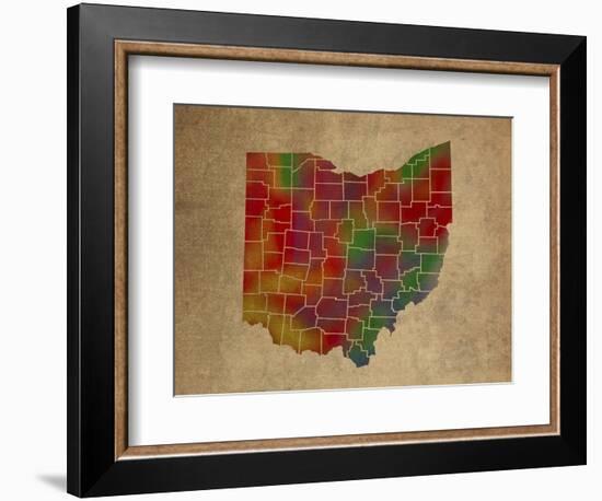 OH Colorful Counties-Red Atlas Designs-Framed Giclee Print