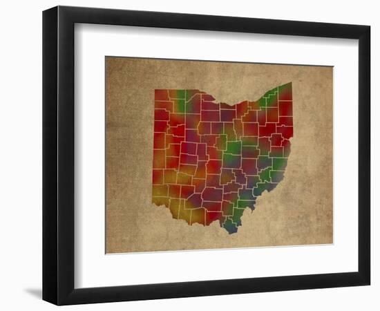 OH Colorful Counties-Red Atlas Designs-Framed Giclee Print