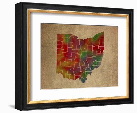 OH Colorful Counties-Red Atlas Designs-Framed Giclee Print