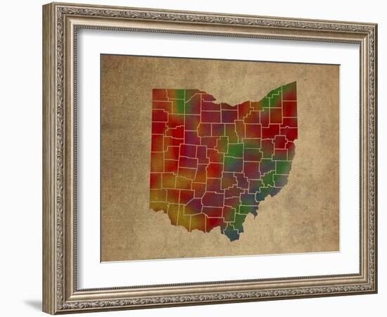 OH Colorful Counties-Red Atlas Designs-Framed Giclee Print