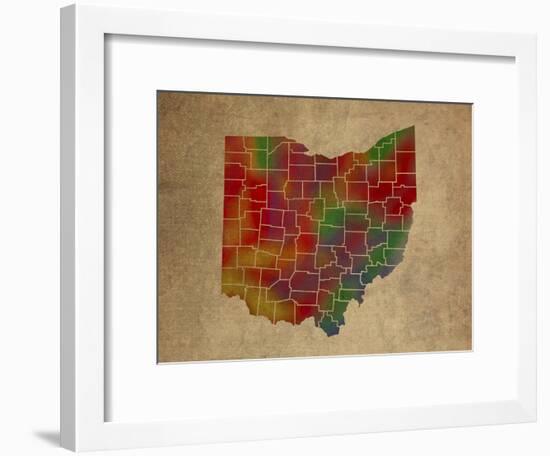OH Colorful Counties-Red Atlas Designs-Framed Giclee Print