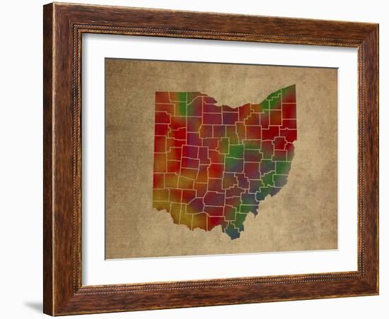 OH Colorful Counties-Red Atlas Designs-Framed Giclee Print